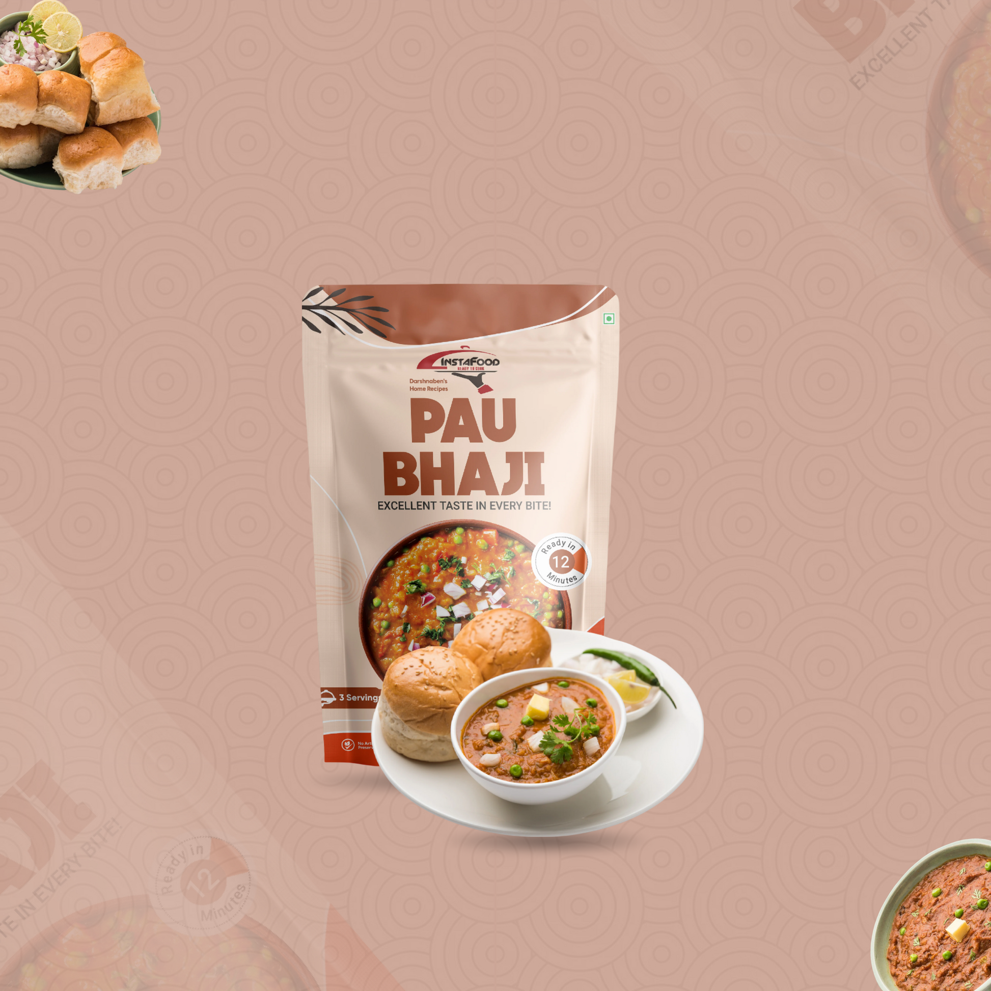 Sheta Exports Pav Bhaji - 150 gms | After Cooking Gets 900 gms to Serve | Ready To Eat
