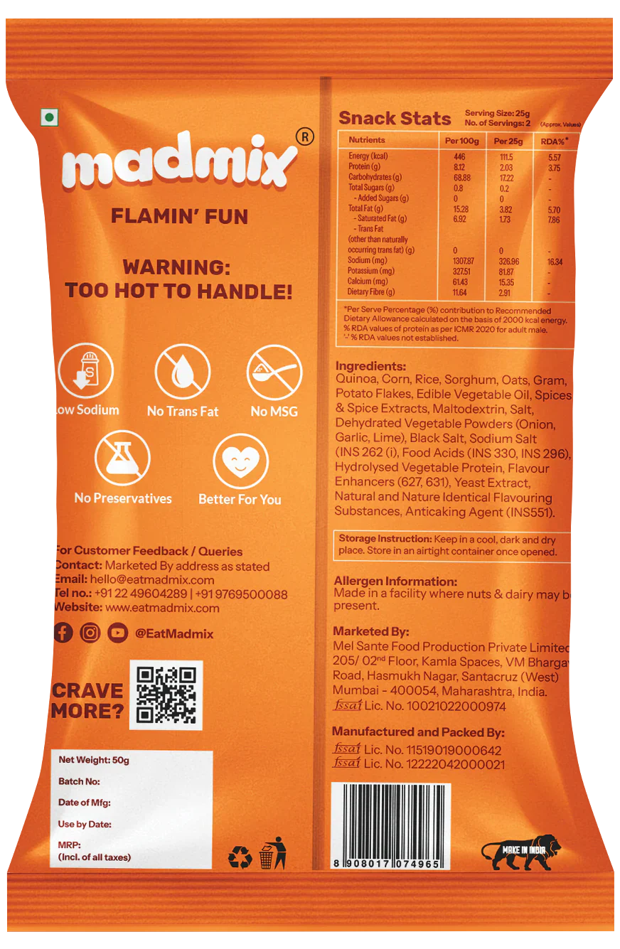 Madmix Quinoa Millet Puffs Flamin Fun 6 x 50 gms - 300 gms