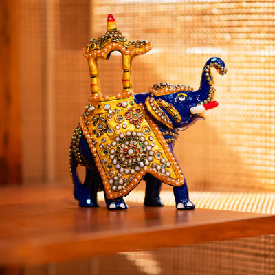 Traditional Ambabari Elephant Statue with Meenakari & Stone Work
