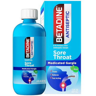 Betadine Sore Throat Oral Antiseptic Medicated Gargle Mouthwash, Mint Flavor