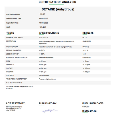 Betaine (Anhydrous) USP For Compounding (API) (Rx)