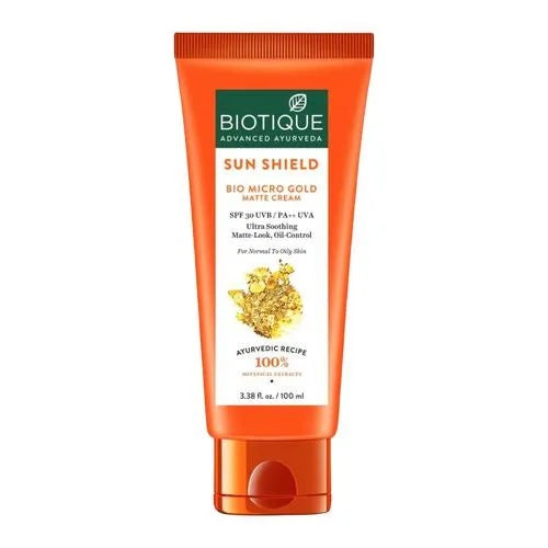 Biotique Sun Shield Micro Gold 30+SPF Sunscreen Lotion, Matte-Look, For Oily Skin