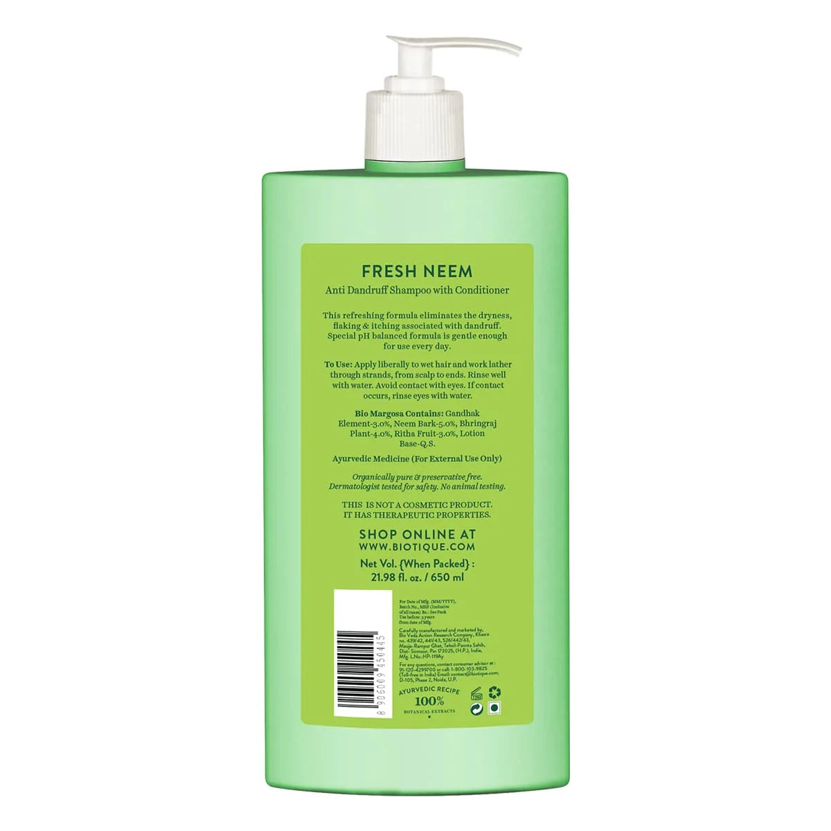 Biotique Fresh Neem Anti-Dandruff Shampoo With Conditioner