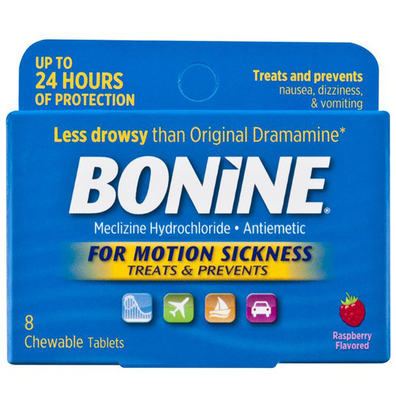 Bonine Motion Sickness Prevention Chewable Tablets, 6 Count Raspberry Flavor