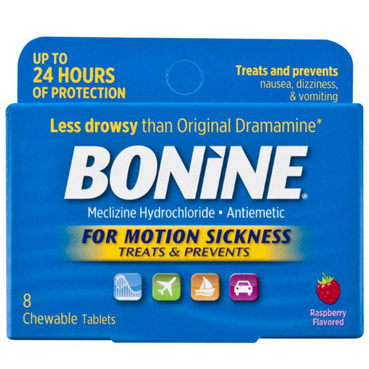 Bonine Motion Sickness Prevention Chewable Tablets, 6 Count Raspberry Flavor