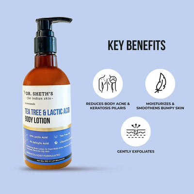 Dr. Sheth's Tea Tree & Lactic Acid Body Lotion - Ph Balanced, To Reduce Body Acne, Uneven Skin Tone