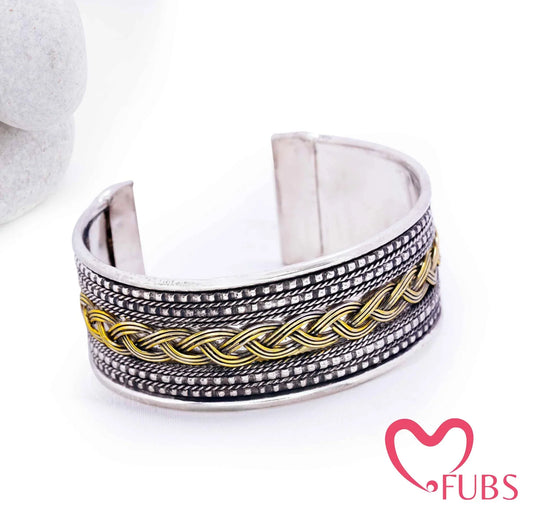 Braided Tribal Cuff Bracelet with Handcrafted Oxidised Finish