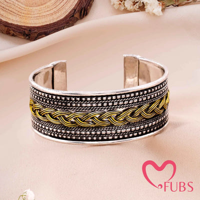 Braided Tribal Cuff Bracelet with Handcrafted Oxidised Finish
