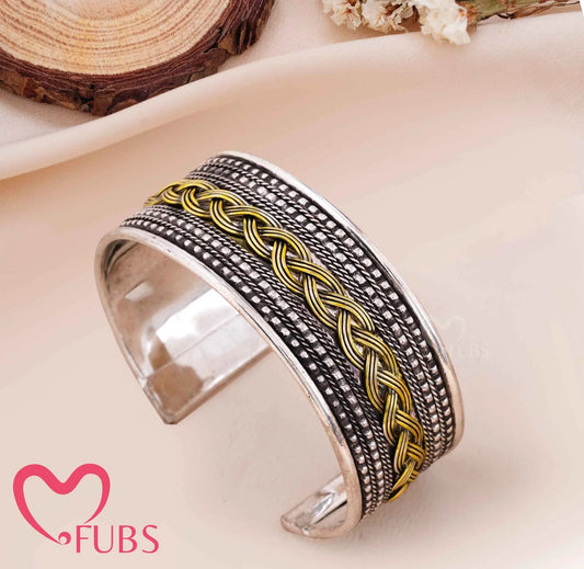 Braided Tribal Cuff Bracelet with Handcrafted Oxidised Finish
