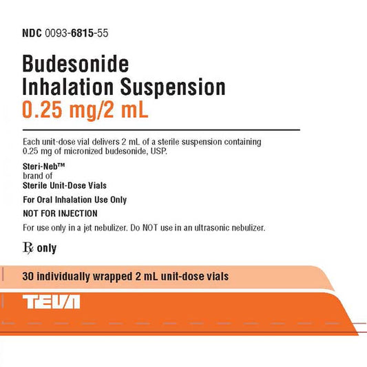 Budesonide Inhalation Suspension 0.25 mg / 2 mL Single Unit-Dose Vials (Rx) 30 Individually wrapped