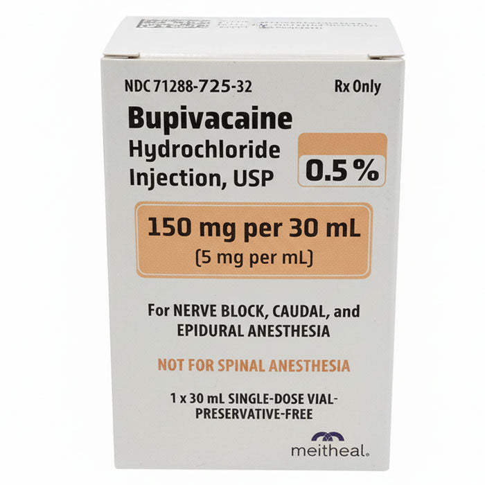 Bupivacaine Hydrochloride Injection 0.5% Single Dose Vial 30 mL Nerve Block, Caudal & Epidural Anesthesia (RX)