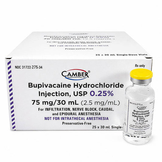 Bupivacaine Injection 0.25% Single Dose Vials 30mL Preservative Free 25/Box (RX)