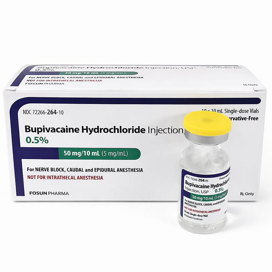 Bupivacaine Injection 0.5% Single Dose 50mg/10ml Preservative-Free 10 ml x 10/Box (RX)