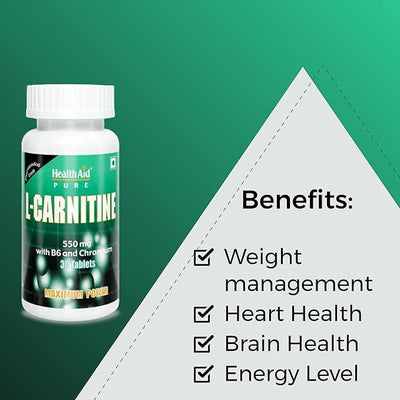 HealthAid L-Carnitine 550 mg with Vitamin B6 Chromium Tablets