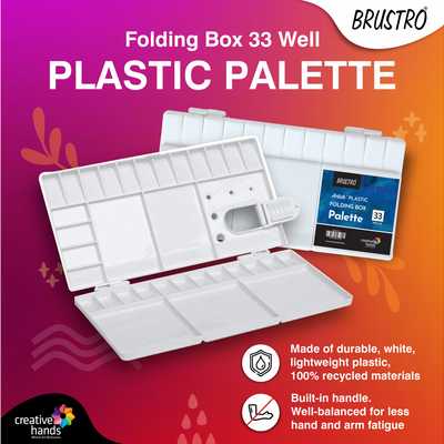 Brustro Folding Box 33 Well Plastic Palette 26x13 cm with Brustro Aqua Squeeze Brush Small and Brustro Watercolour Paper 200 GSM, 5" X 7"