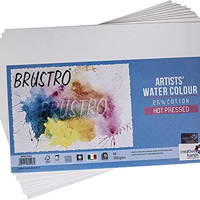 Brustro Artists Watercolour Paper, 300 GSM, A4-25% Cotton Hot Pressed, 9 Sheets