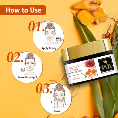 Good Vibes De-Tan Glow Night Cream Ubtan with Power of Serum, Tan free, Brightening, Pigmentation