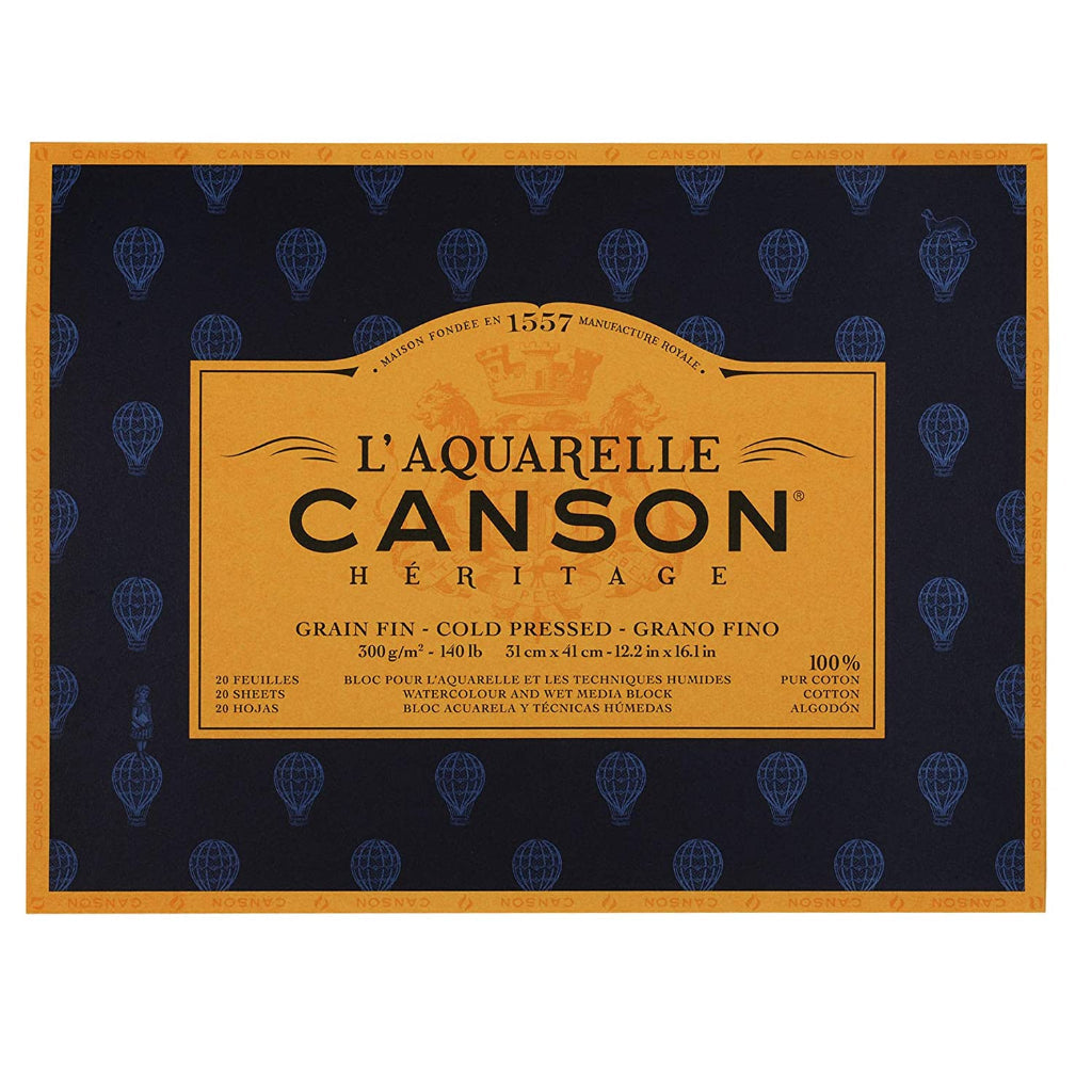 Canson Hritage Cotton 300 Gsm Cold Pressed 31 X 41 Cm Paper Block(White- 20 Sheets)