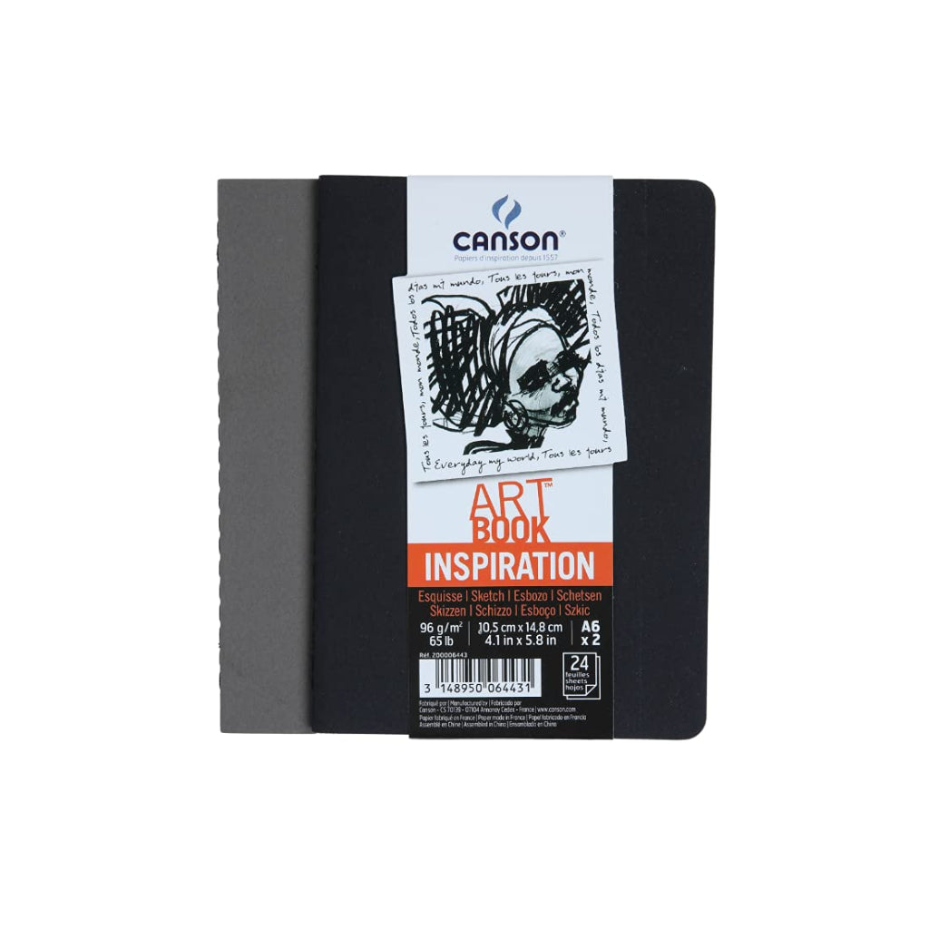 Canson Inspiration 96 Gsm Light Grain A6 Hardbound Books (Pack Of 2- Black & Dark Grey- 24 Sheets)