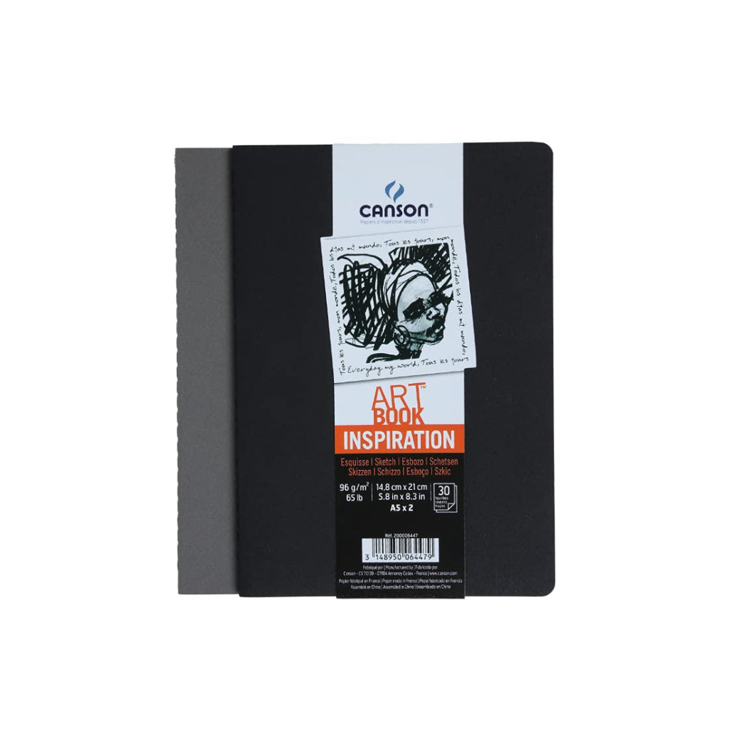 Canson Inspiration 96 Gsm Light Grain A5 Hardbound Books (Pack Of 2- Black & Dark Grey- 30 Sheets)