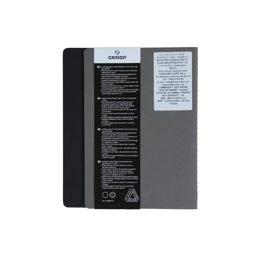 Canson Inspiration 96 Gsm Light Grain A5 Hardbound Books (Pack Of 2- Black & Dark Grey- 30 Sheets)