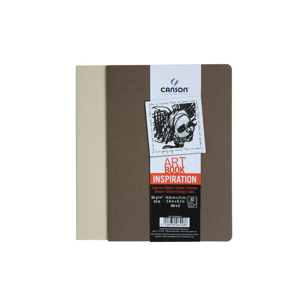 Canson Inspiration 96 Gsm Light Grain A5 Hardbound Books (Pack Of 2- Tobacco & Oyster- 30 Sheets)