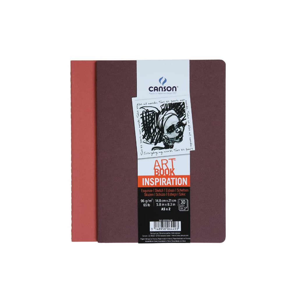 Canson Inspiration 96 Gsm Light Grain A5 Hardbound Books (Pack Of 2- Winelees & Red Earth- 30 Sheets)