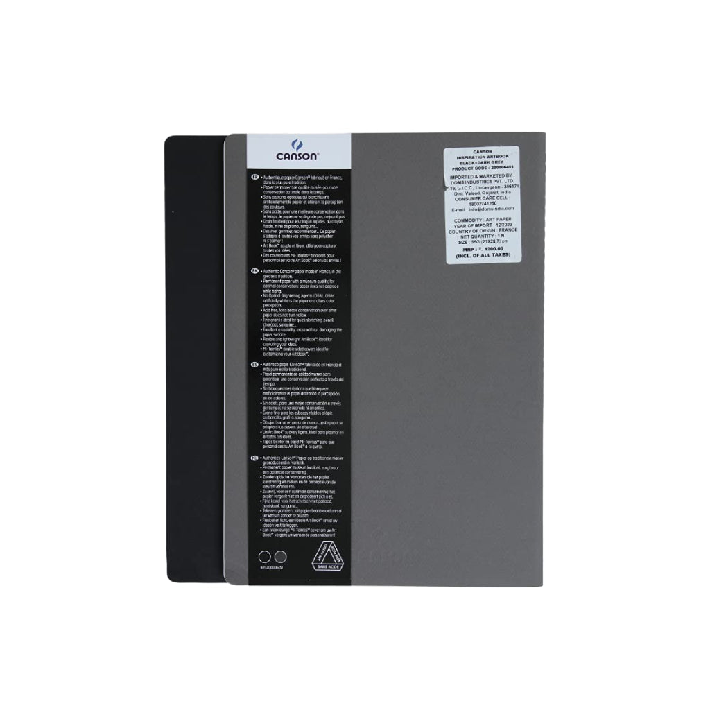 Canson Inspiration 96 Gsm Light Grain A4 Hardbound Books (Pack Of 2- Black & Dark Grey- 36 Sheets)