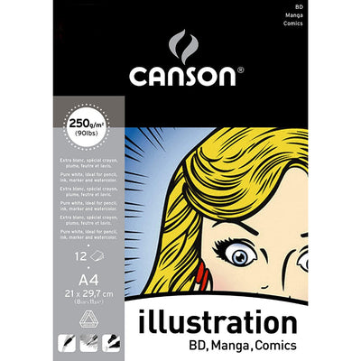Canson Illustration 250 Gsm Smooth Texture A4 Drawing Paper Pad (White- 12 Sheets)