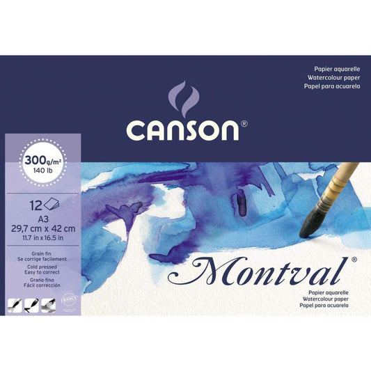 Canson Montval Watercolour 300 Gsm Cold Pressed A3 Paper Pad(White- 12 Sheets)