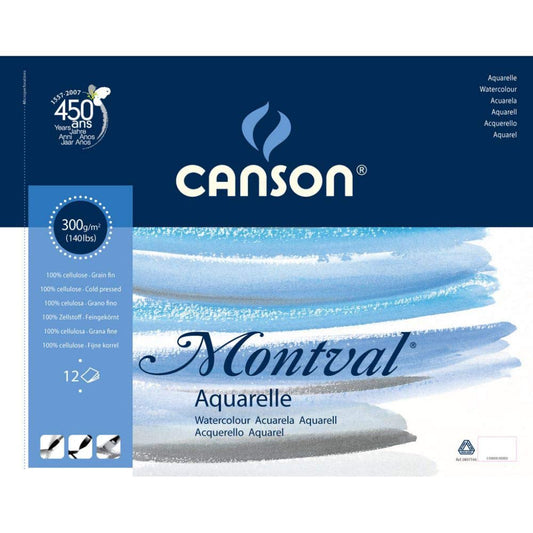 Canson Montval Watercolour 300 Gsm Cold Pressed A3 Paper Pad(White- 12 Sheets)