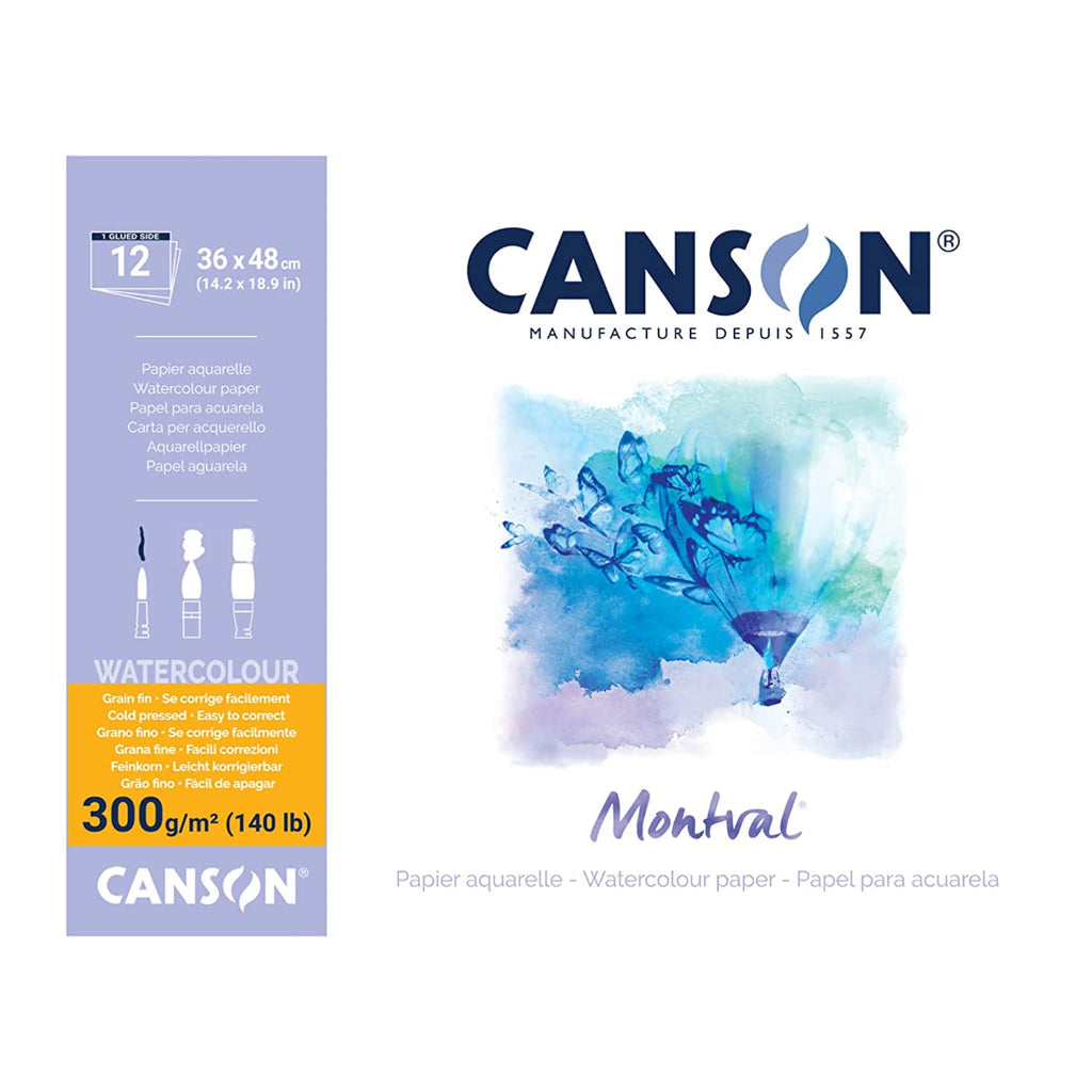 Canson Montval 36X48cm Natural White Cold Pressed 300 Gsm Watercolour Paper- Short Side Glued (Pad Of 12 Sheets)