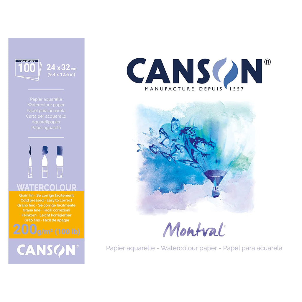 Canson Montval Watercolour 200 Gsm Cold Pressed 24 X 32 Cm Paper Pad(White- 100 Sheets)