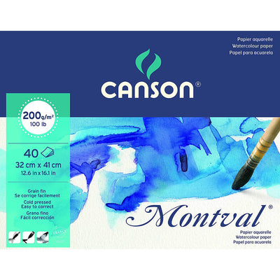Canson Montval 32X41Cm Natural White Cold Pressed 200 Gsm Watercolour Paper- Long Side Glued (Pad Of 40 Sheets)