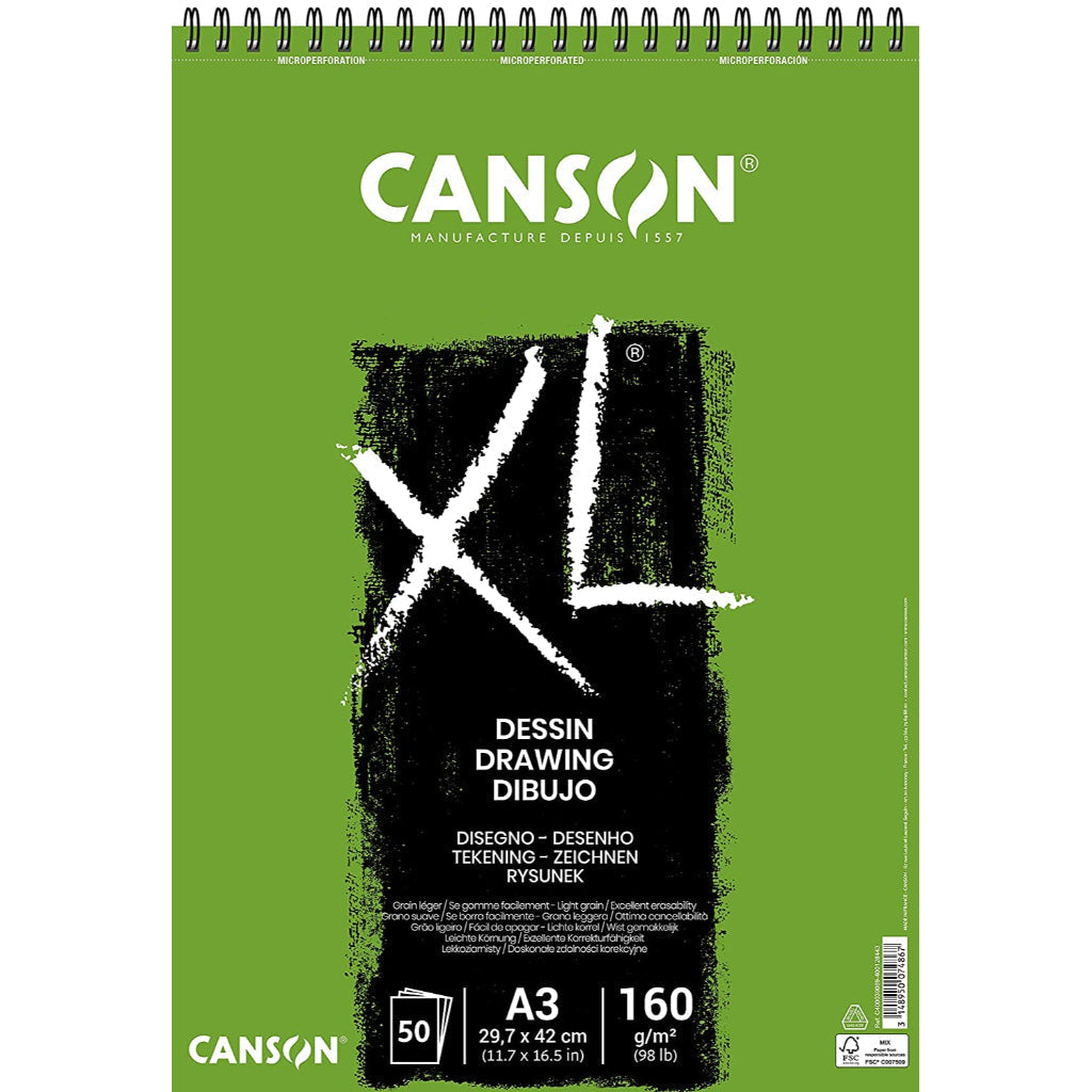 Canson Xl Dessin Drawing 160 Gsm Light Grain A3 Paper Spiral Pad(White- 50 Sheets)