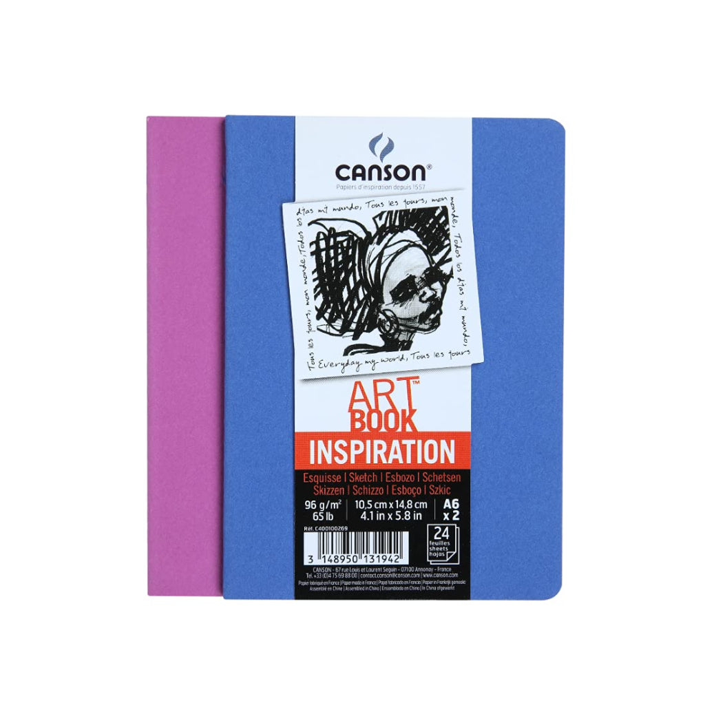 Canson Inspiration 96 Gsm Light Grain A6 Hardbound Books (Pack Of 2- Ultramarine & Violet- 24 Sheets)