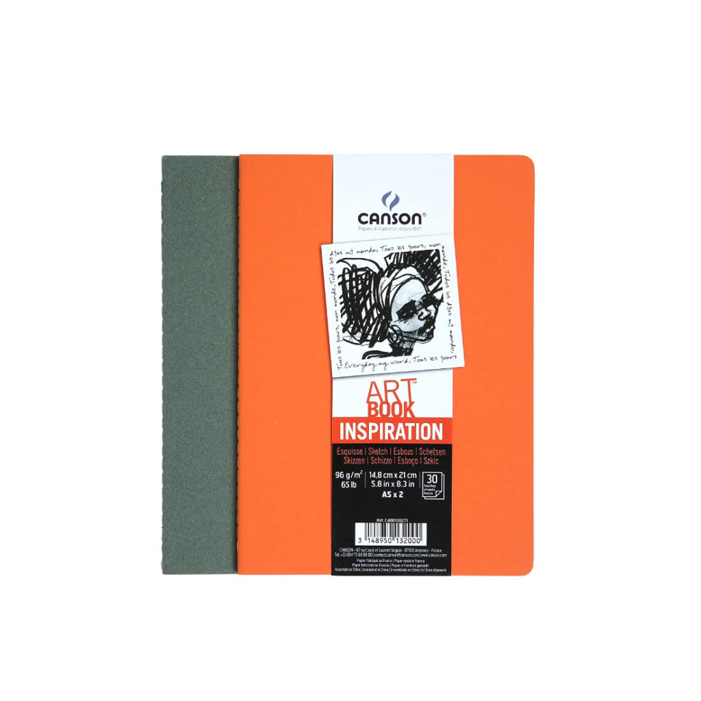 Canson Inspiration 96 Gsm Light Grain A5 Hardbound Books (Pack Of 2- Ivy & Orange- 30 Sheets)