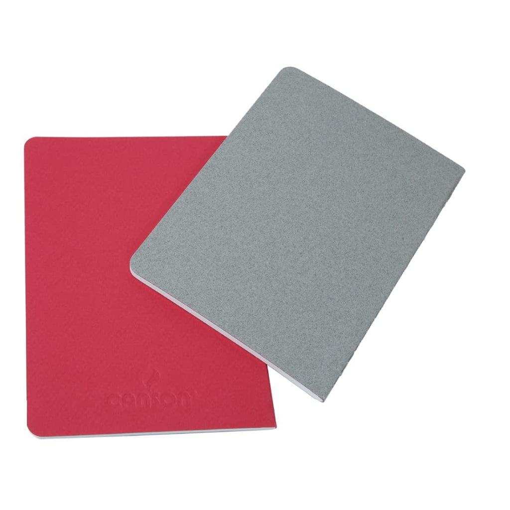 Canson Inspiration 96 Gsm Light Grain A4 Hardbound Books (Pack Of 2- Bright Red & Steel Grey- 36 Sheets)