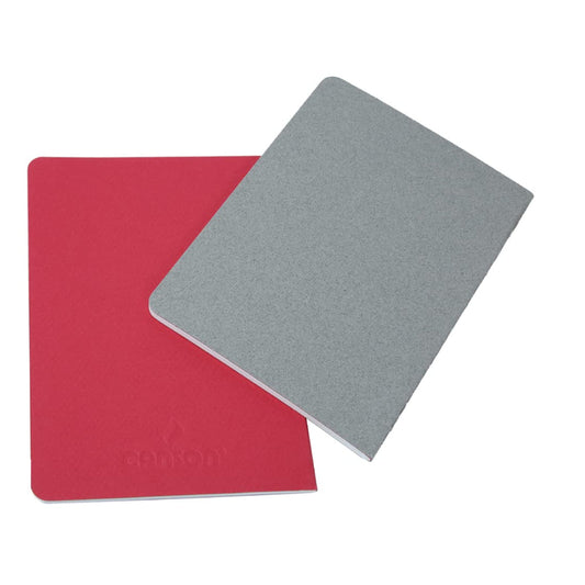Canson Inspiration 96 Gsm Light Grain A4 Hardbound Books (Pack Of 2- Bright Red & Steel Grey- 36 Sheets)