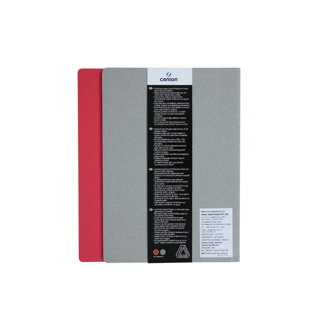 Canson Inspiration 96 Gsm Light Grain A4 Hardbound Books (Pack Of 2- Bright Red & Steel Grey- 36 Sheets)