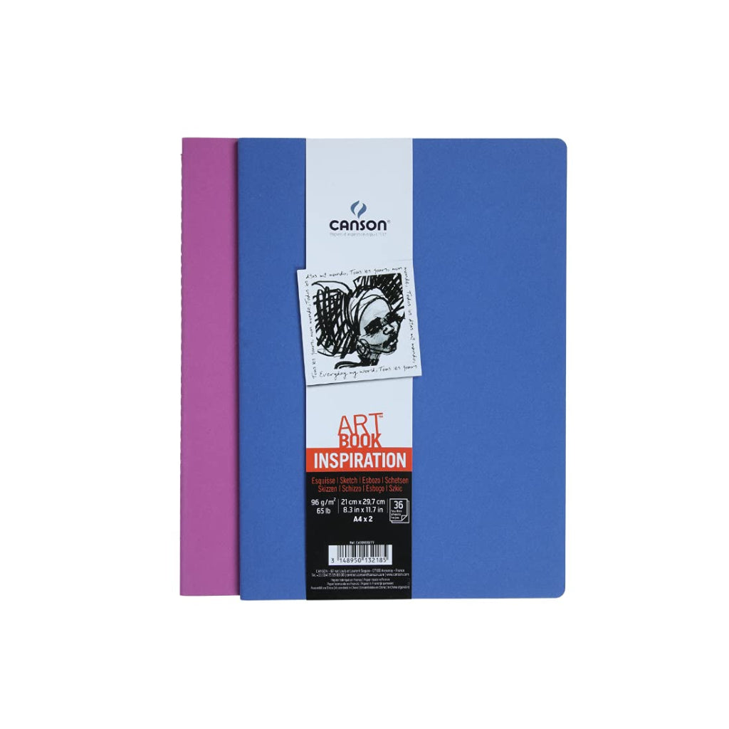 Canson Inspiration 96 Gsm Light Grain A4 Hardbound Books (Pack Of 2- Ultramarine & Violet- 36 Sheets)
