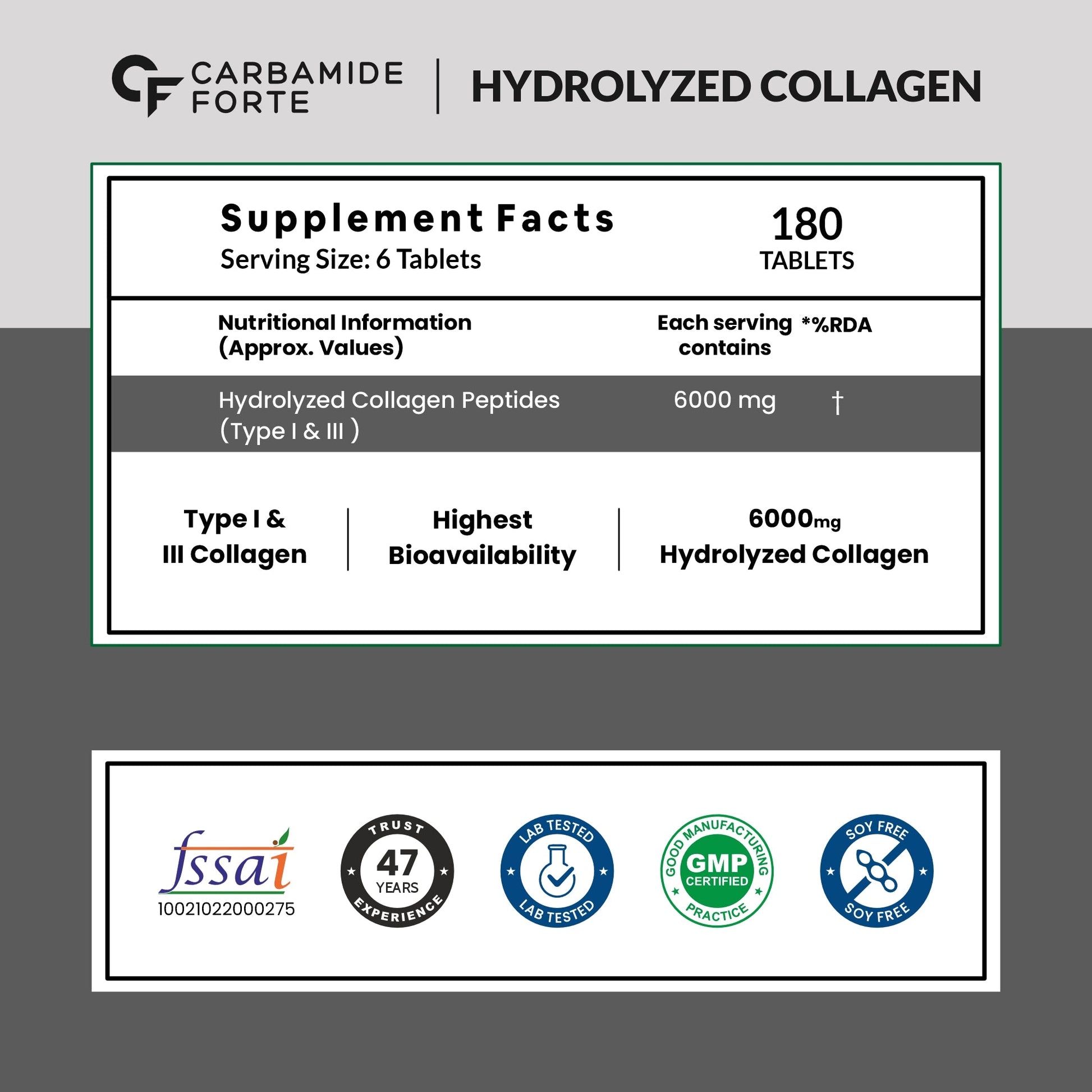 Carbamide Forte Collagen Supplements for Women & Men | Hydrolyzed Collagen Tablets with Type 1 & 3 Collagen Powder | Collagen Supplements for Skin & Hair with Hydrolyzed Collagen Peptides | Collagen Tablets for Women & Men - 180 Tablets