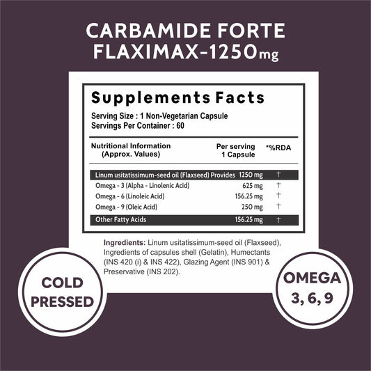 Carbamide Forte Cold Pressed Flaxseed Oil Capsules 1250mg Omega 3 6 9-60 Capsules