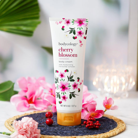 Bodycology Cherry Blossom Body Cream & Hand Cream | Moisturise, Soothing, Protects Skin Barrier |For Hydrated Body & Hand | Paraben & Phthalete Free, Cruelty Free - Combo of 2
