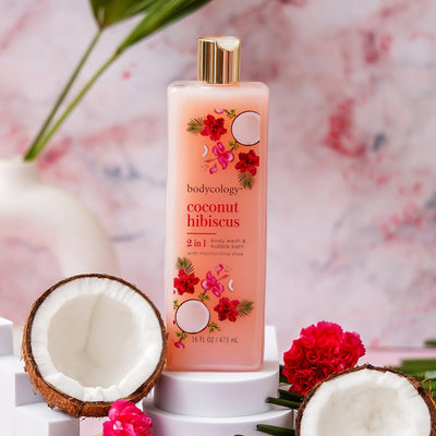 Bodycology Coconut Hibiscus Body Wash & Sugar Scrub | Exfoliate, Cleanse,Moisturise & Removes Dead Skin | For Dull & Dehydrated Skin | Paraben & Phthalete Free, Cruelty Free - Combo of 2