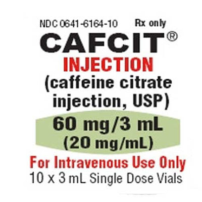 Cafcit Caffeine Citrate for Injection 60 mg/ 3mL (20 mg/mL) Single-Dose Vial 3 mL x 10/Box (RX)