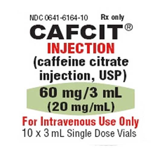 Cafcit Caffeine Citrate for Injection 60 mg/ 3mL (20 mg/mL) Single-Dose Vial 3 mL x 10/Box (RX)