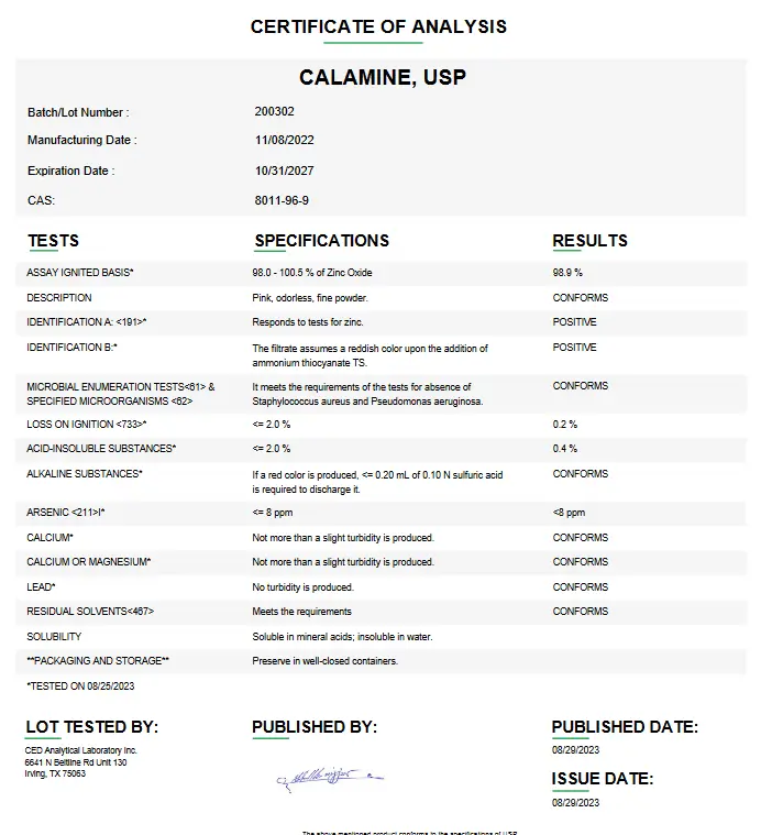 Calamine API Powder USP For Custom Compounding