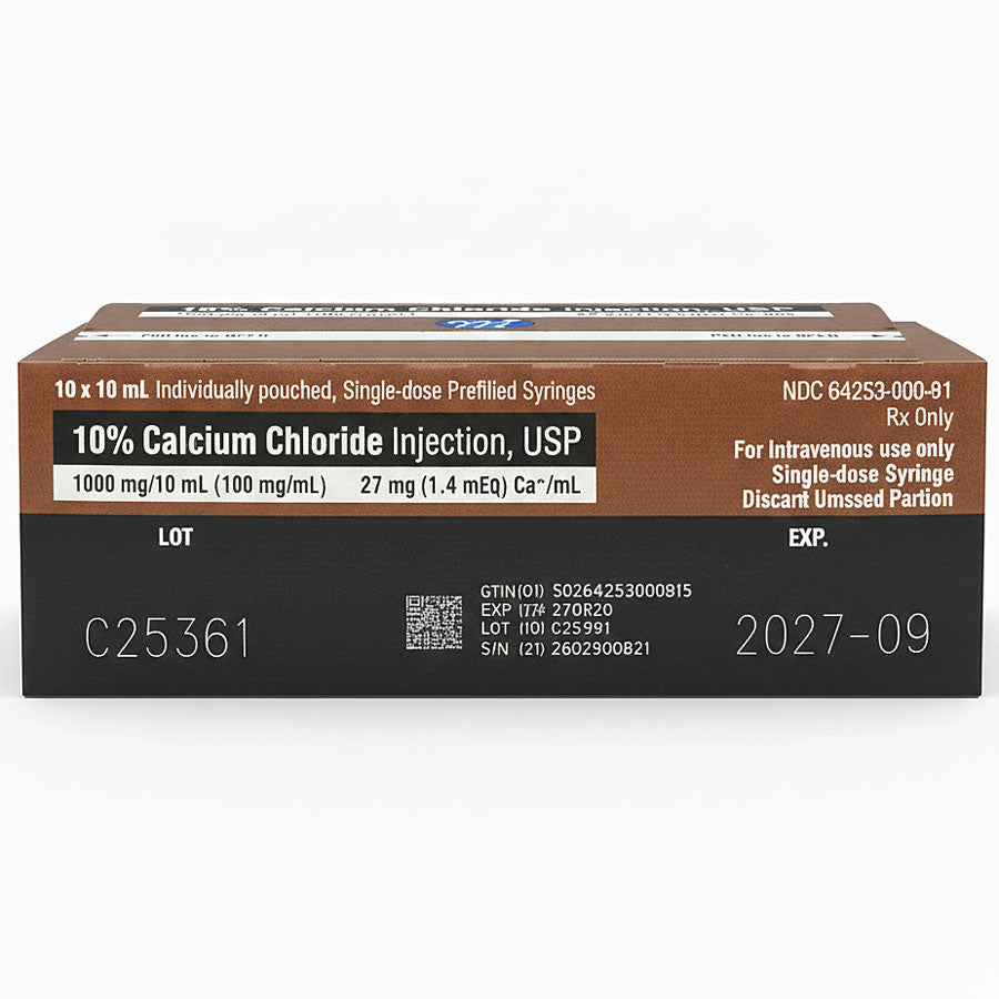 Calcium Chloride 10% Prefilled Syringes 1000 mg/10 mL100 mg/mL) 10/Box (Rx)