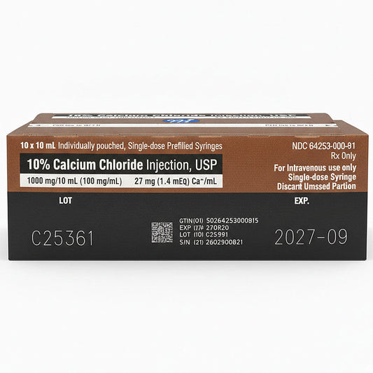 Calcium Chloride 10% Prefilled Syringes 1000 mg/10 mL100 mg/mL) 10/Box (Rx)